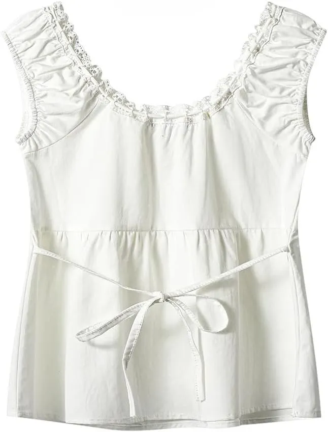 Women's Sweet French Lace Edges Bow Sleeveless Vest Solid Color Backless Slim Temperament Tank Tops