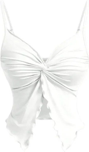 Women's Twist Front Cami Crop Tops Spaghetti Strap Slim Fit Asymmetrical Camisole
