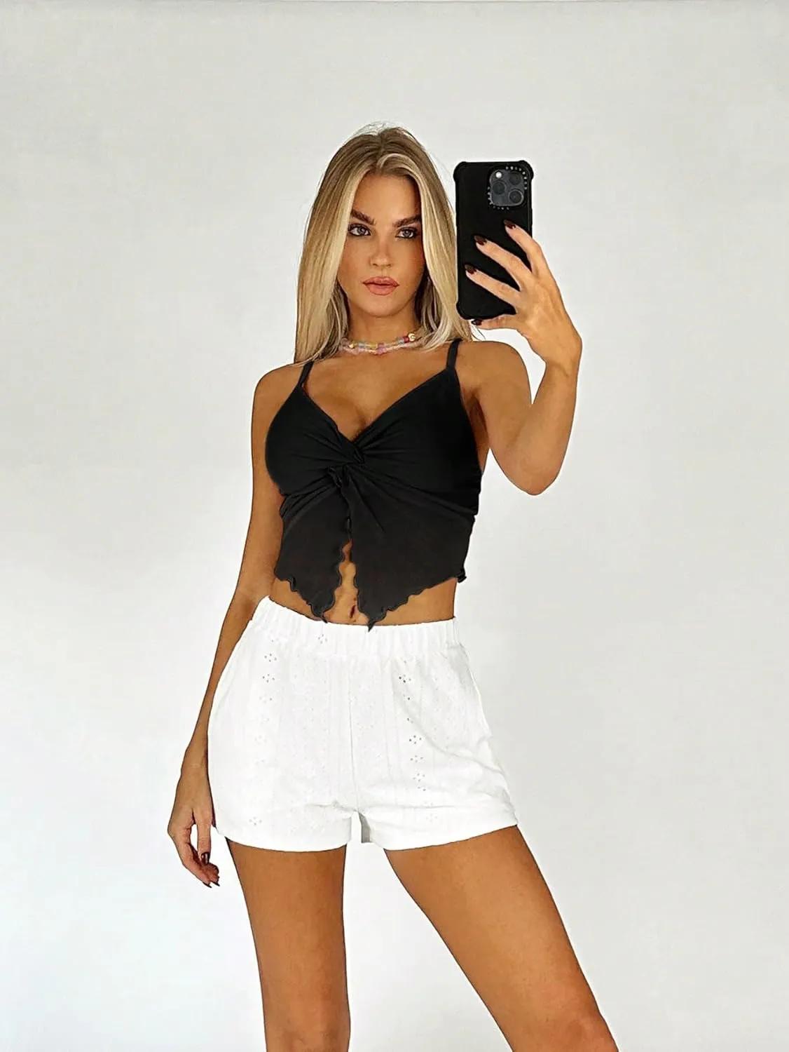Women's Twist Front Cami Crop Tops Spaghetti Strap Slim Fit Asymmetrical Camisole