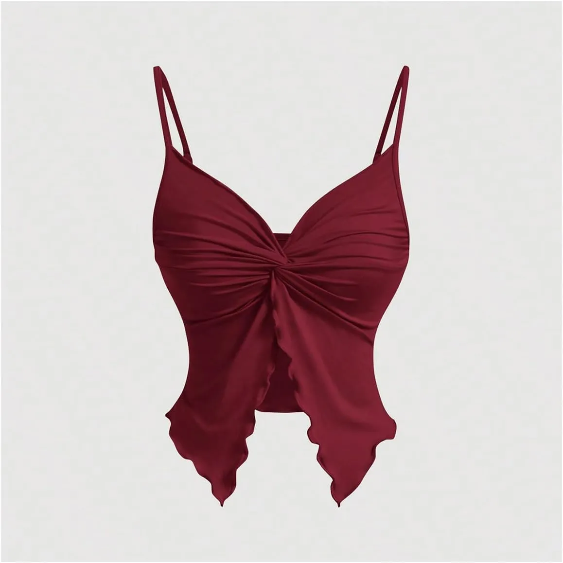 Women's Twist Front Cami Crop Tops Spaghetti Strap Slim Fit Asymmetrical Camisole