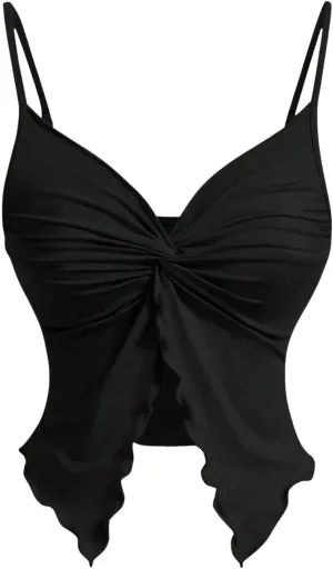 Women's Twist Front Cami Crop Tops Spaghetti Strap Slim Fit Asymmetrical Camisole
