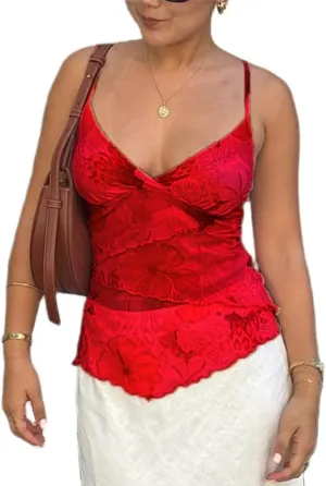 Women's Y2k Floral Print Mesh Cami Tops Summer Spaghetti Strap V Neck Patchwork Lace Camisole Going Out Tank Tops