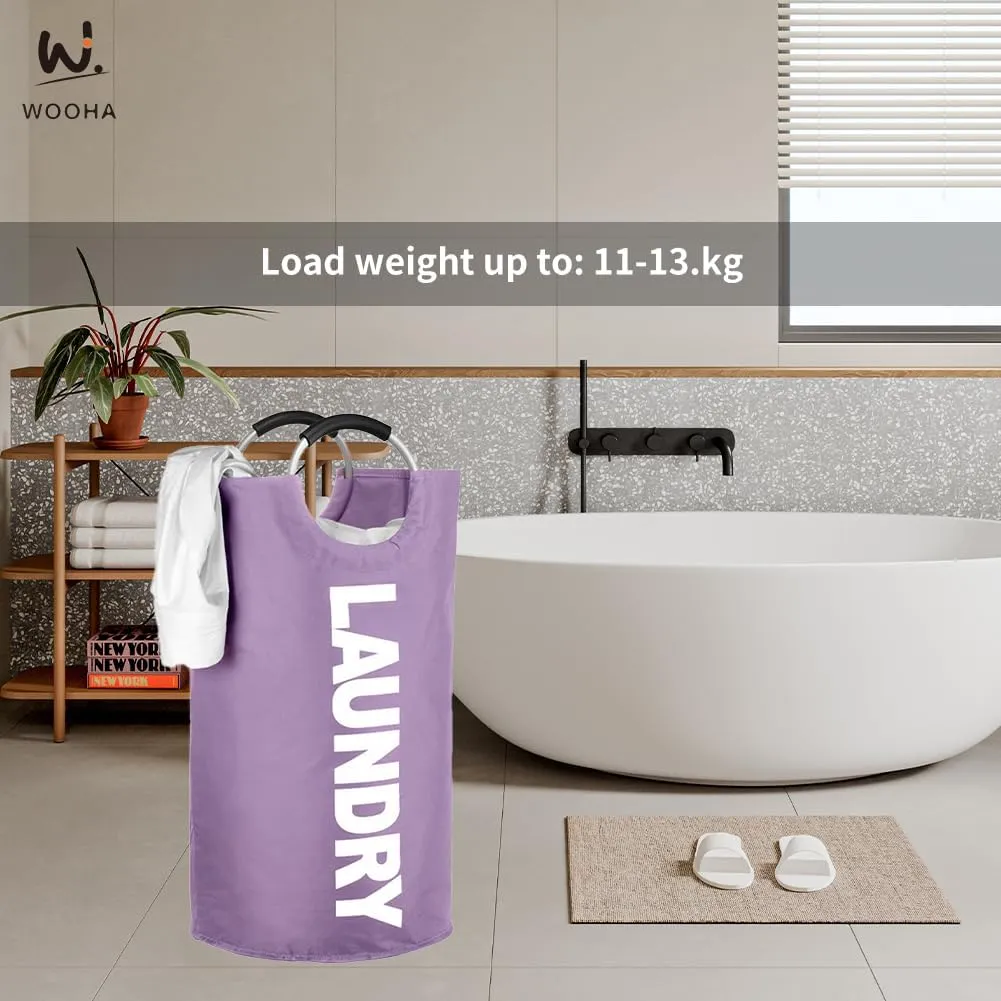 WOOHA Laundry Basket, Laundry Hamper,Collapsible Folding Clothes Hamper, Waterproof Easy Carry with Foam Protected Aluminum Handles,laundry bag,95L,Purple