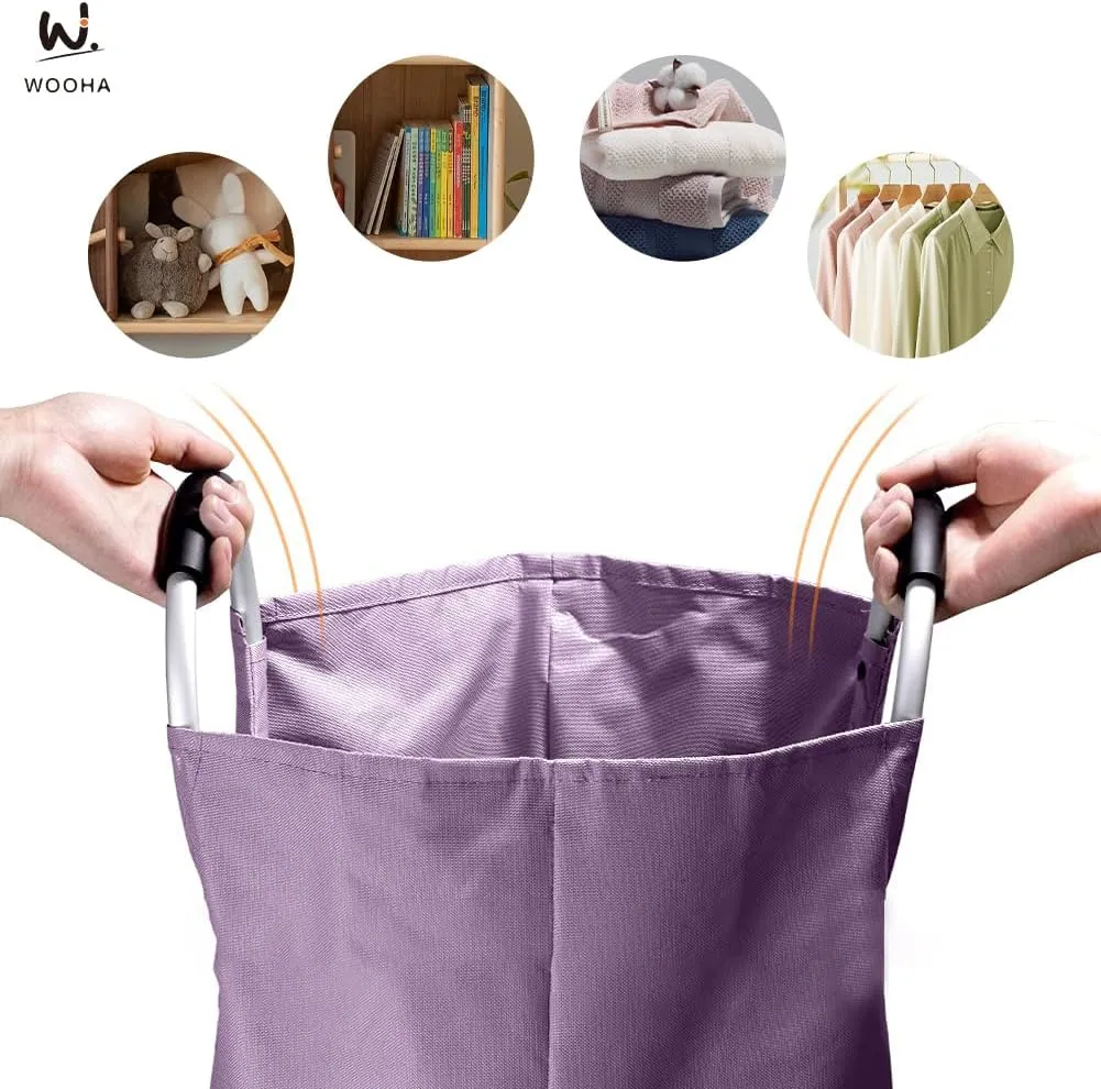 WOOHA Laundry Basket, Laundry Hamper,Collapsible Folding Clothes Hamper, Waterproof Easy Carry with Foam Protected Aluminum Handles,laundry bag,95L,Purple