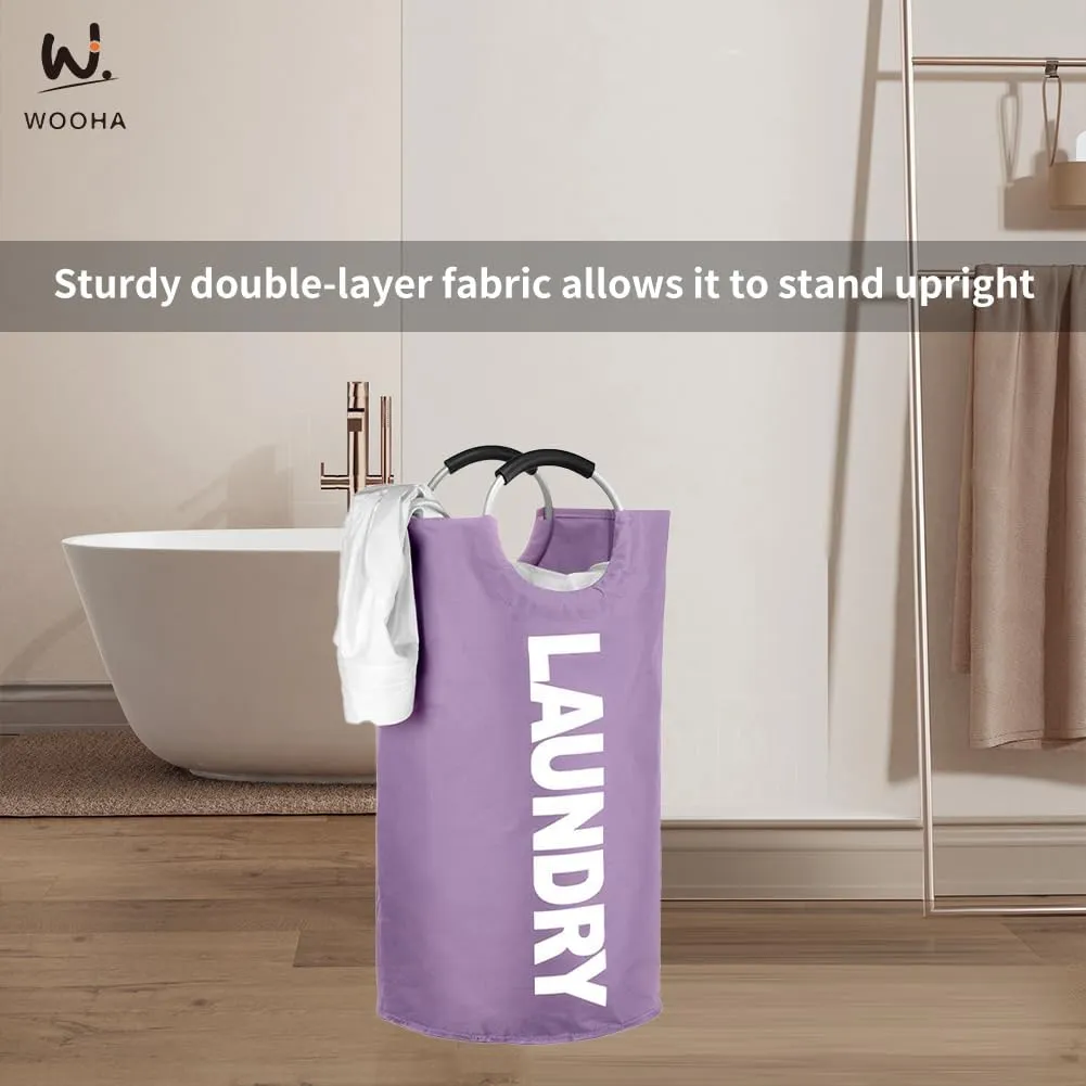WOOHA Laundry Basket, Laundry Hamper,Collapsible Folding Clothes Hamper, Waterproof Easy Carry with Foam Protected Aluminum Handles,laundry bag,95L,Purple