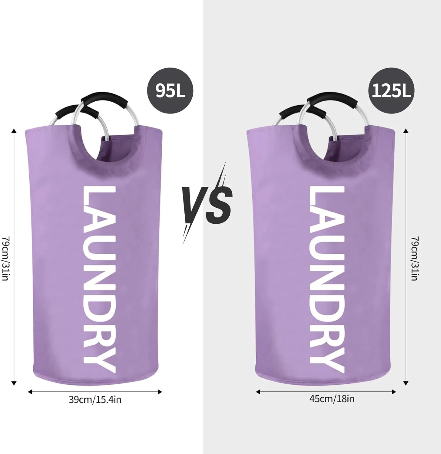 WOOHA Laundry Basket, Laundry Hamper,Collapsible Folding Clothes Hamper, Waterproof Easy Carry with Foam Protected Aluminum Handles,laundry bag,95L,Purple