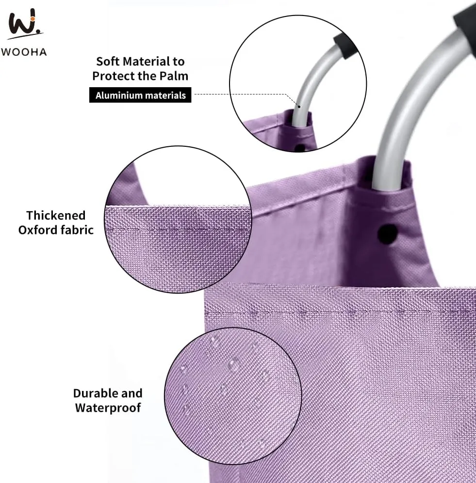 WOOHA Laundry Basket, Laundry Hamper,Collapsible Folding Clothes Hamper, Waterproof Easy Carry with Foam Protected Aluminum Handles,laundry bag,95L,Purple