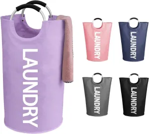WOOHA Laundry Basket, Laundry Hamper,Collapsible Folding Clothes Hamper, Waterproof Easy Carry with Foam Protected Aluminum Handles,laundry bag,95L,Purple