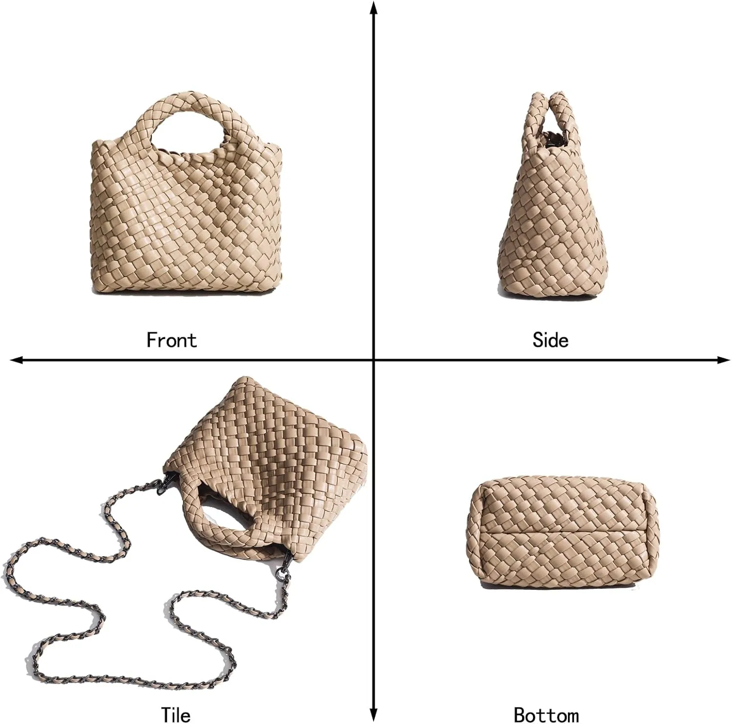 Woven Tote Bag for Women with Coin Purse, Foldable Chain Small Crossbody Handbags, Fashion Shoulder Bag, Hobo Satchel