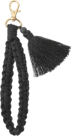 Wrist Keychain Bracelet, Handmade Boho Macrame Wristlet Keychain Soft Tassel Wristlet Keychain Bracelet Keyring Holder Aesthetic Wrist Lanyard Key Chain For Women