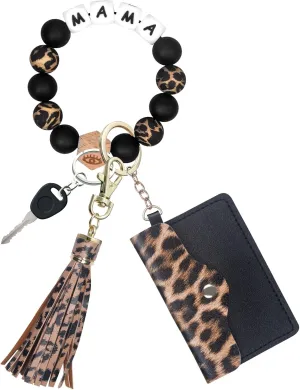 Wristlet Keychain with Card Holder, Beaded Bracelet Key Chain Pocket Wallet, Gifts for Mother's Day