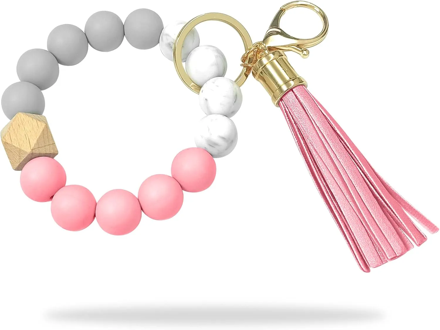 Wristlet Keychains for Women, Silicone Bead Key Ring Bracelet with Tassel, Portable House Car Keyring Bangle