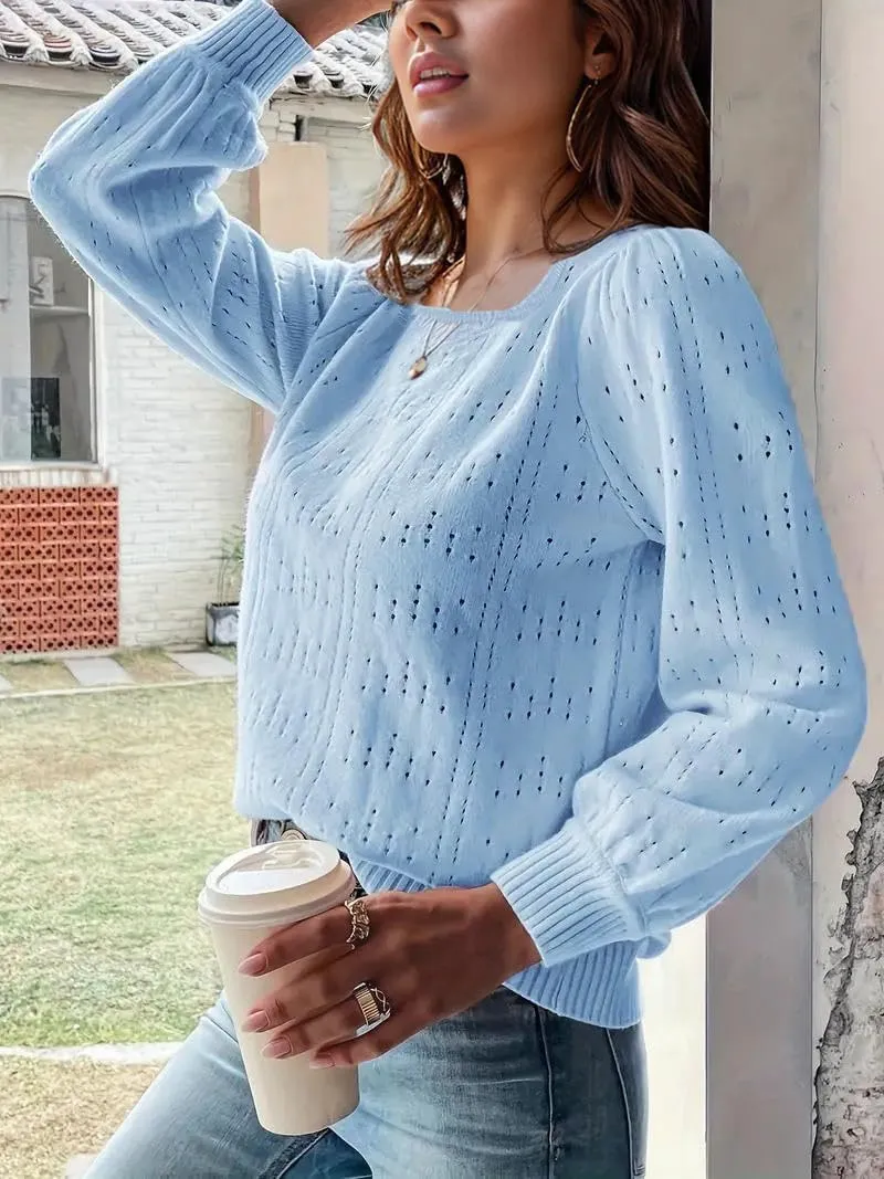 XINWEZZ Womens Sweaters Fall 2024 Casual Puff Long Sleeve Square Neck Cozy Knitted Pullover Sweater Tops Trendy Outfits