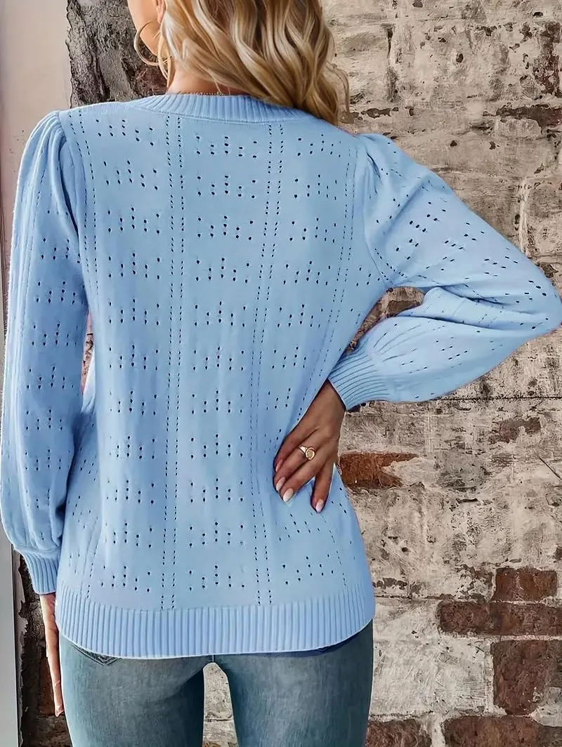 XINWEZZ Womens Sweaters Fall 2024 Casual Puff Long Sleeve Square Neck Cozy Knitted Pullover Sweater Tops Trendy Outfits