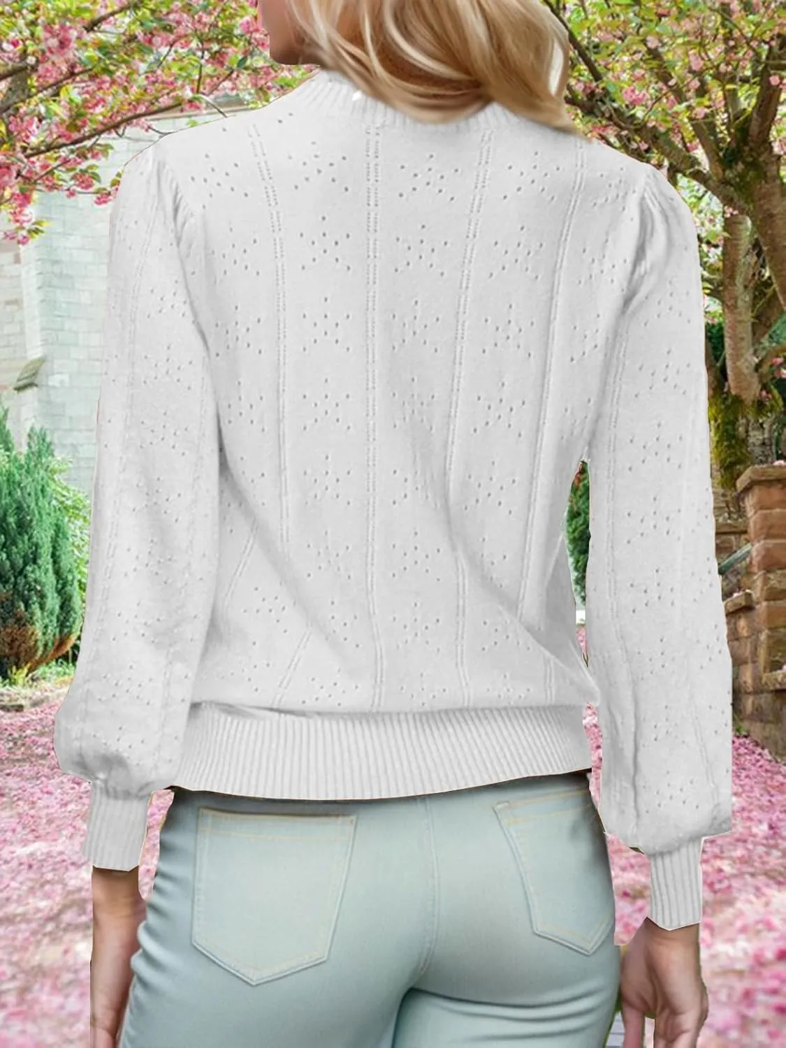 XINWEZZ Womens Sweaters Fall 2024 Casual Puff Long Sleeve Square Neck Cozy Knitted Pullover Sweater Tops Trendy Outfits