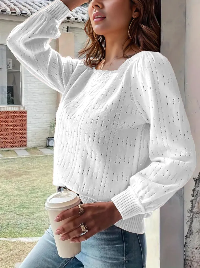 XINWEZZ Womens Sweaters Fall 2024 Casual Puff Long Sleeve Square Neck Cozy Knitted Pullover Sweater Tops Trendy Outfits