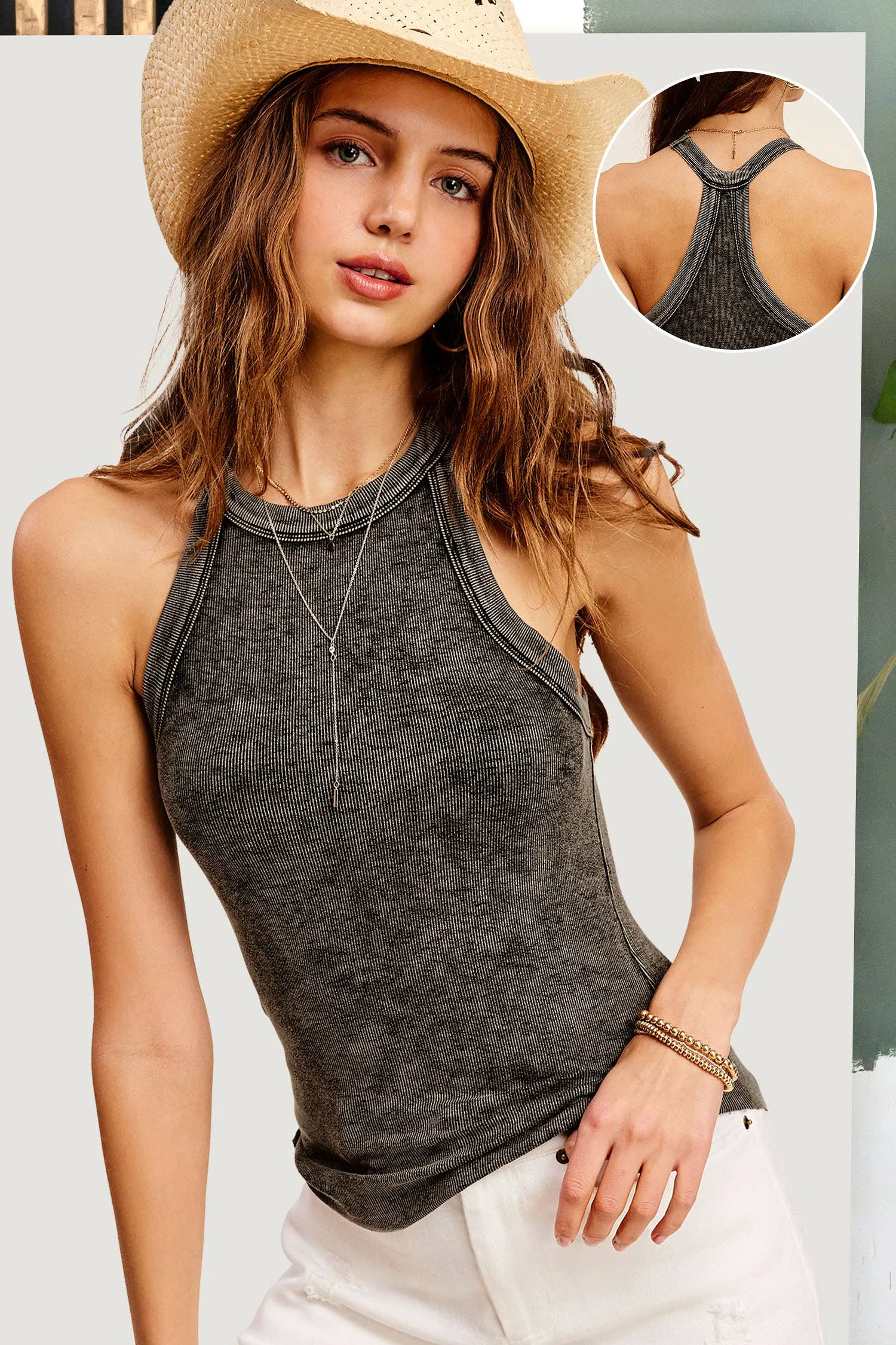 Y Back Tank - Mineral Black