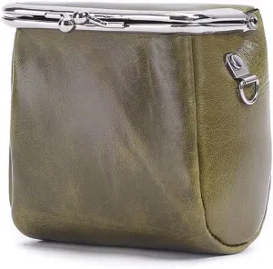 Yohora Womens Genuine Leather Shoulder Bag Kiss Lock Crossbady Purse Retro Satchel Wallet Waterproof Coin Commuter Pouch