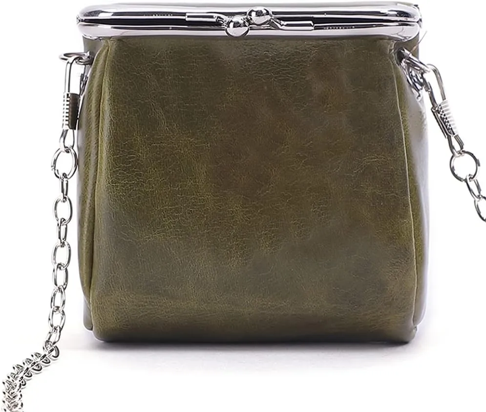 Yohora Womens Genuine Leather Shoulder Bag Kiss Lock Crossbady Purse Retro Satchel Wallet Waterproof Coin Commuter Pouch