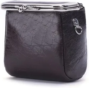 Yohora Womens Genuine Leather Shoulder Bag Kiss Lock Crossbady Purse Retro Satchel Wallet Waterproof Coin Commuter Pouch