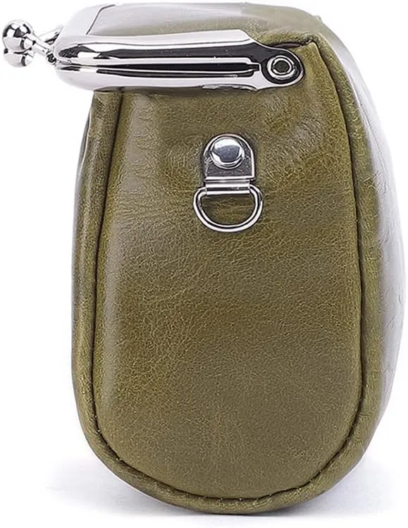 Yohora Womens Genuine Leather Shoulder Bag Kiss Lock Crossbady Purse Retro Satchel Wallet Waterproof Coin Commuter Pouch