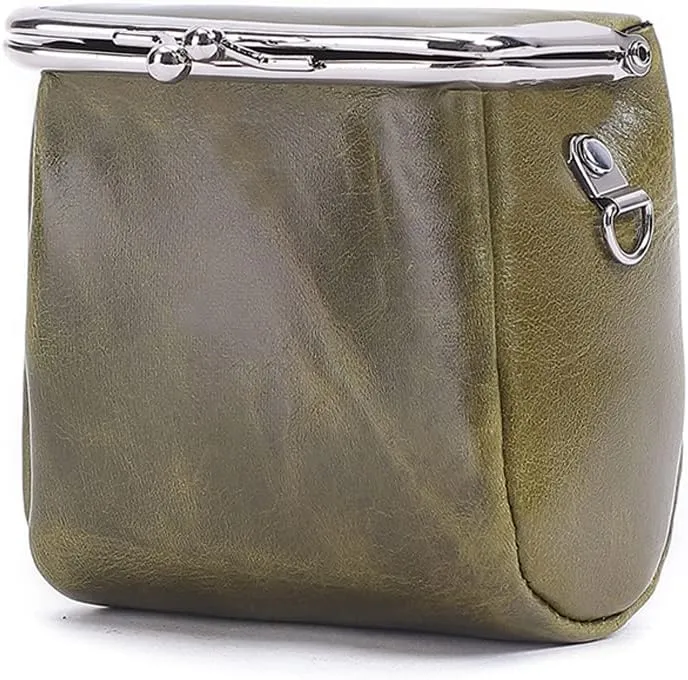 Yohora Womens Genuine Leather Shoulder Bag Kiss Lock Crossbady Purse Retro Satchel Wallet Waterproof Coin Commuter Pouch