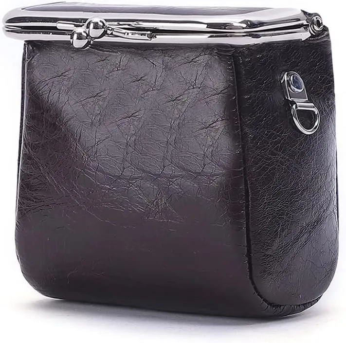 Yohora Womens Genuine Leather Shoulder Bag Kiss Lock Crossbady Purse Retro Satchel Wallet Waterproof Coin Commuter Pouch