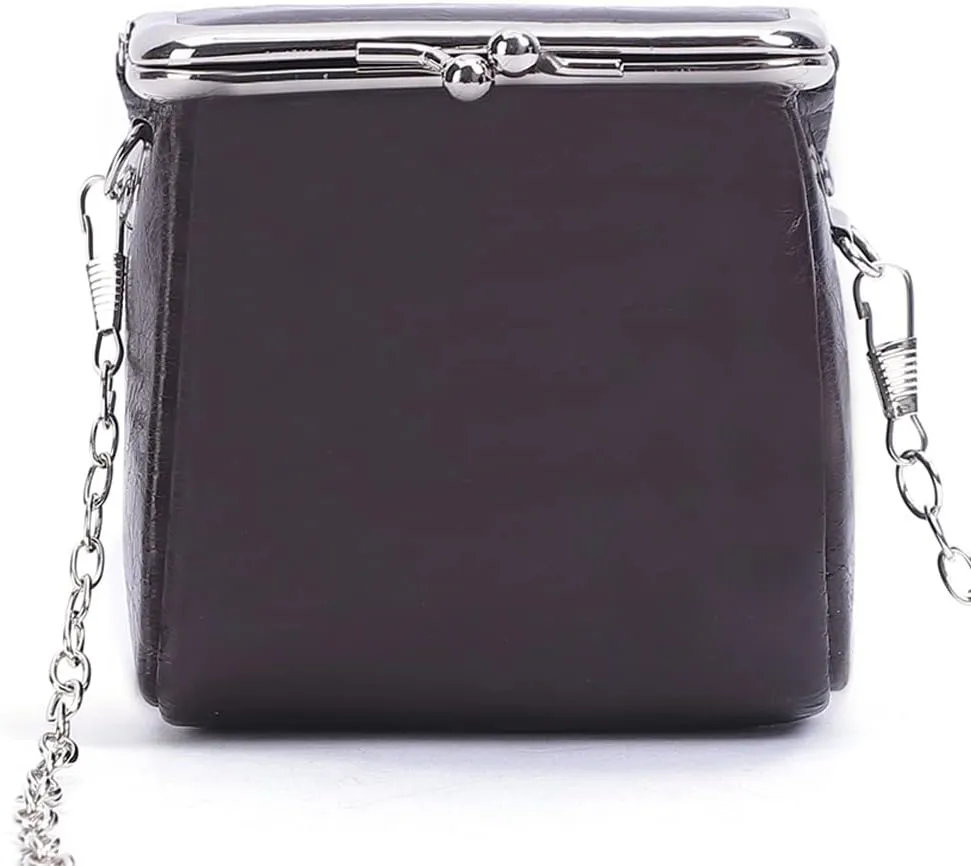 Yohora Womens Genuine Leather Shoulder Bag Kiss Lock Crossbady Purse Retro Satchel Wallet Waterproof Coin Commuter Pouch