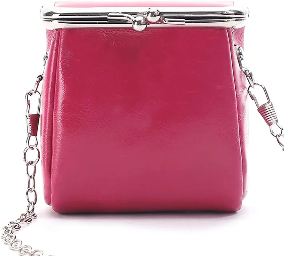 Yohora Womens Genuine Leather Shoulder Bag Kiss Lock Crossbady Purse Retro Satchel Wallet Waterproof Coin Commuter Pouch