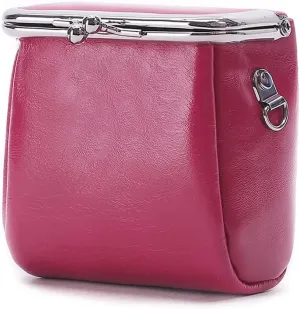 Yohora Womens Genuine Leather Shoulder Bag Kiss Lock Crossbady Purse Retro Satchel Wallet Waterproof Coin Commuter Pouch