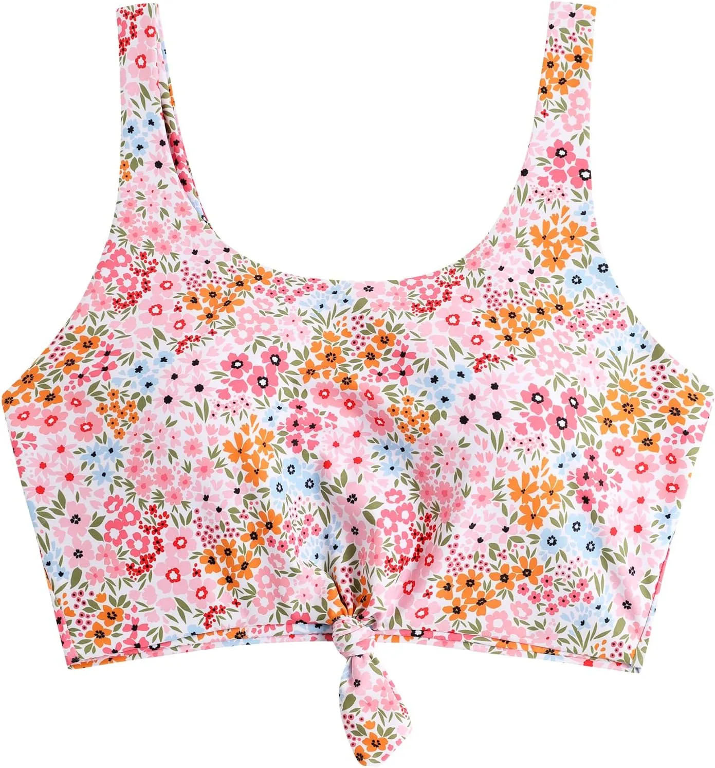ZAFUL Women's Front Knot Bikini Tops Crop Tankini Top Scoop Neck Padded Bathing Suit Tops
