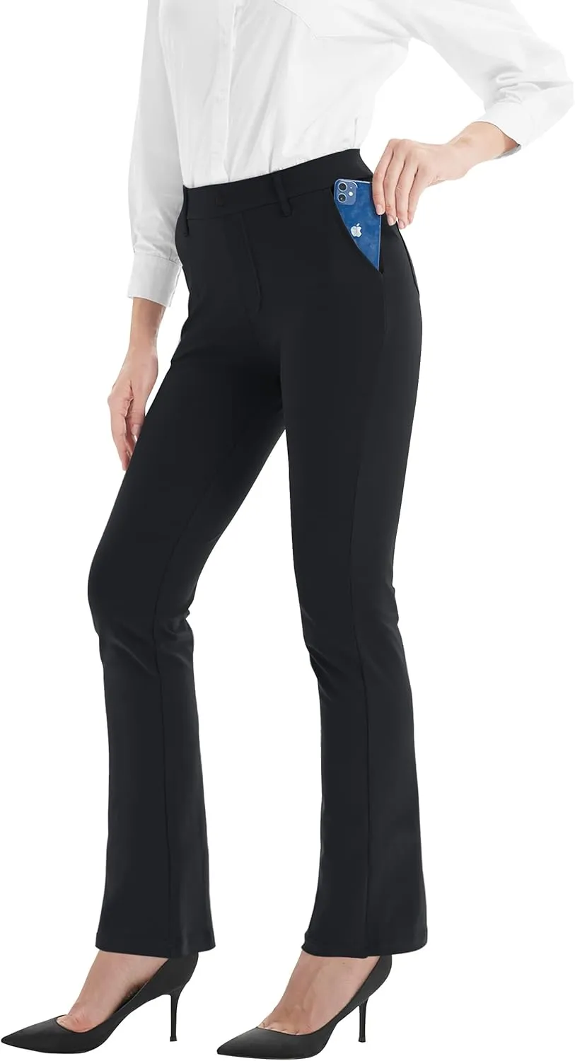 Zeronic Women's Dress Pants Belt Loops Stretchy Work Slacks Business Casual Straight Leg Yoga Bootcut Trousers with Pockets