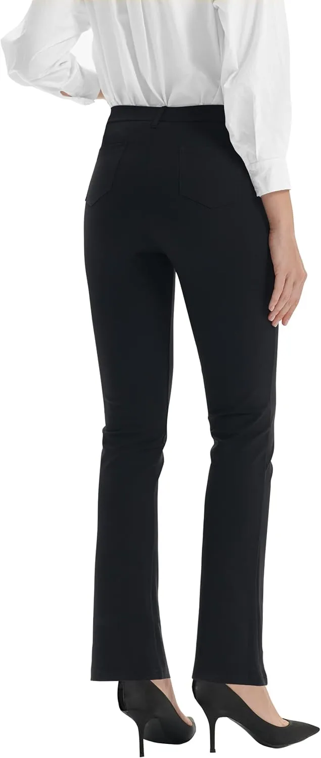 Zeronic Women's Dress Pants Belt Loops Stretchy Work Slacks Business Casual Straight Leg Yoga Bootcut Trousers with Pockets