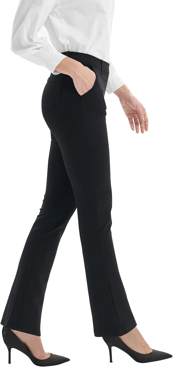 Zeronic Women's Dress Pants Belt Loops Stretchy Work Slacks Business Casual Straight Leg Yoga Bootcut Trousers with Pockets