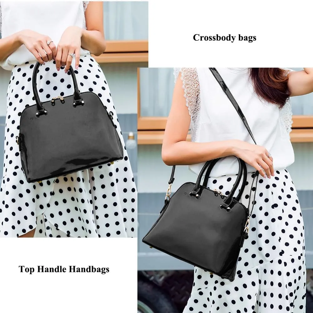ZiMing Women Dome Satchel Bag Patent Leather Handbag Purse Top Handle Bag Ladies Shoulder Crossbody Bags Totes