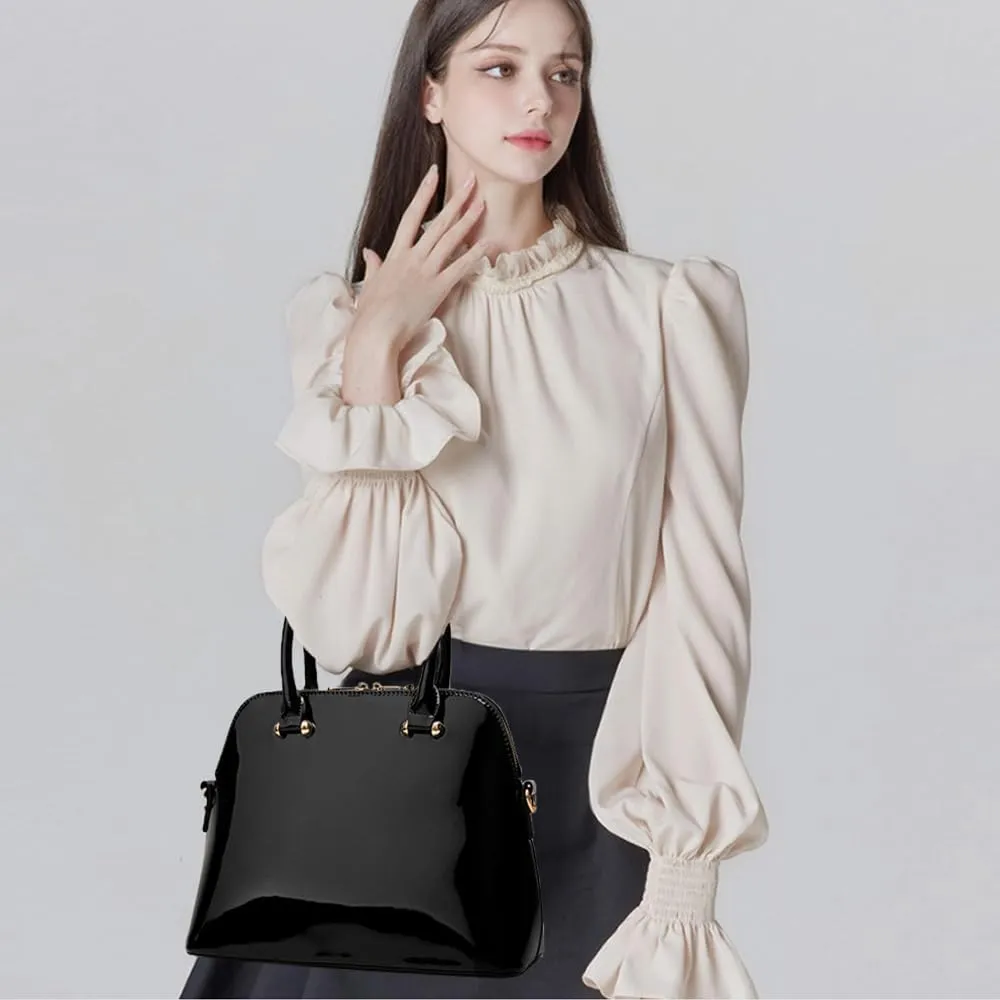 ZiMing Women Dome Satchel Bag Patent Leather Handbag Purse Top Handle Bag Ladies Shoulder Crossbody Bags Totes