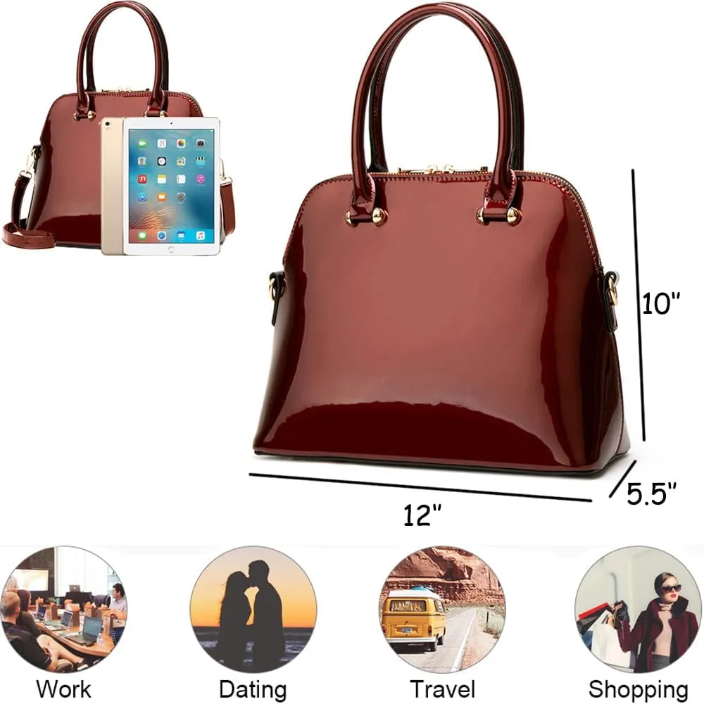 ZiMing Women Dome Satchel Bag Patent Leather Handbag Purse Top Handle Bag Ladies Shoulder Crossbody Bags Totes