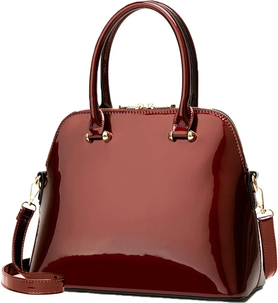 ZiMing Women Dome Satchel Bag Patent Leather Handbag Purse Top Handle Bag Ladies Shoulder Crossbody Bags Totes