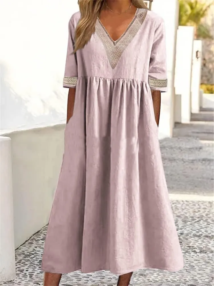 ZOCAVIA Women's Boho Floral Printed Maxi Dress Plus Size Short Sleeve Crew Neck Casual Dress Flowy Long Dress with Pockets