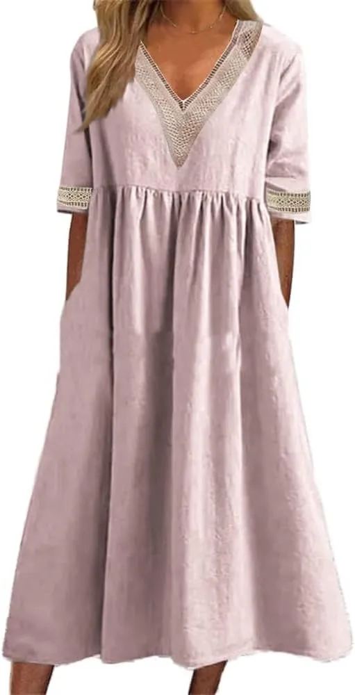 ZOCAVIA Women's Boho Floral Printed Maxi Dress Plus Size Short Sleeve Crew Neck Casual Dress Flowy Long Dress with Pockets