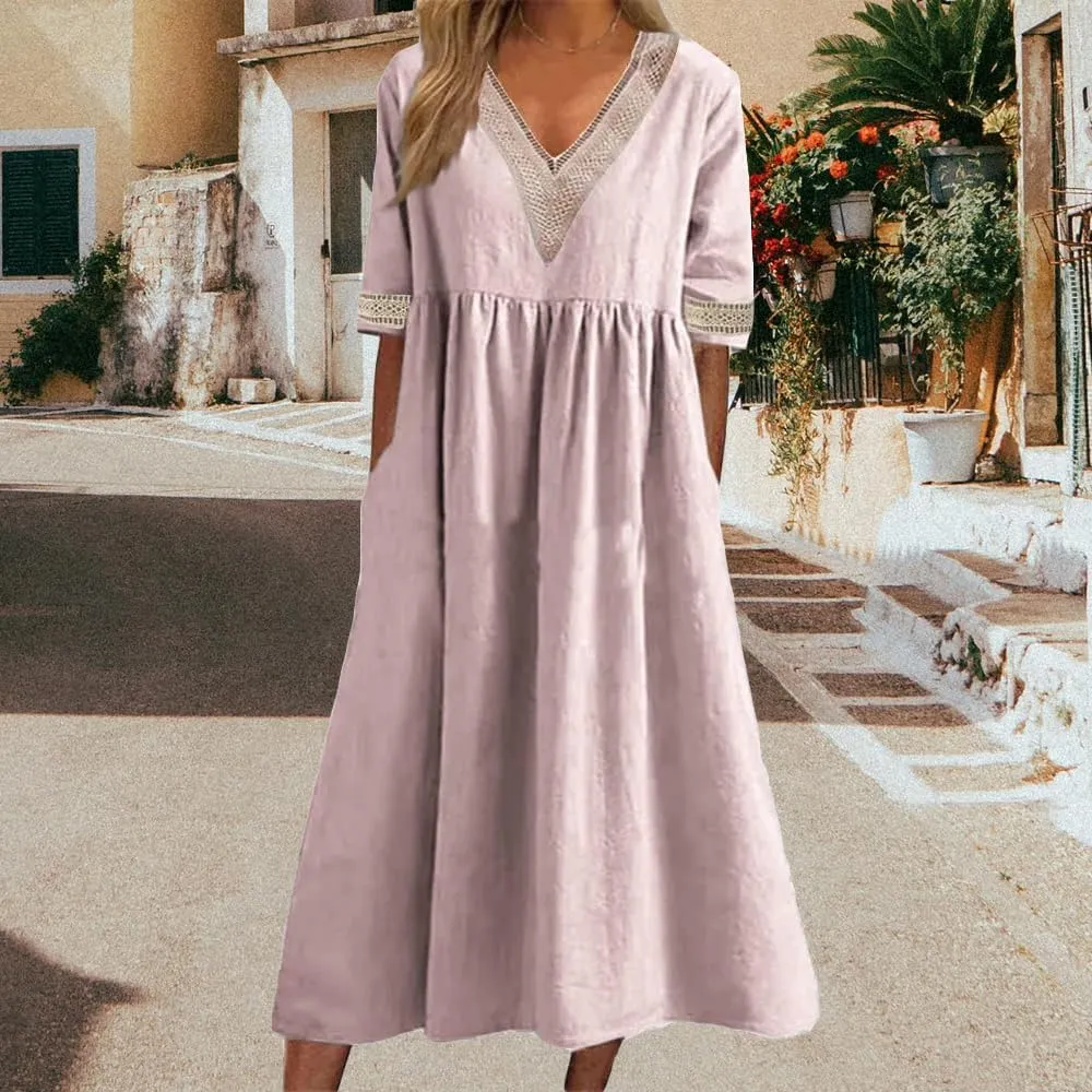 ZOCAVIA Women's Boho Floral Printed Maxi Dress Plus Size Short Sleeve Crew Neck Casual Dress Flowy Long Dress with Pockets