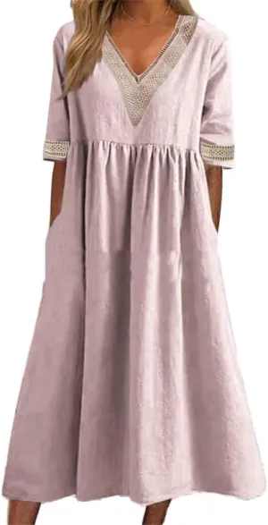 ZOCAVIA Women's Boho Floral Printed Maxi Dress Plus Size Short Sleeve Crew Neck Casual Dress Flowy Long Dress with Pockets