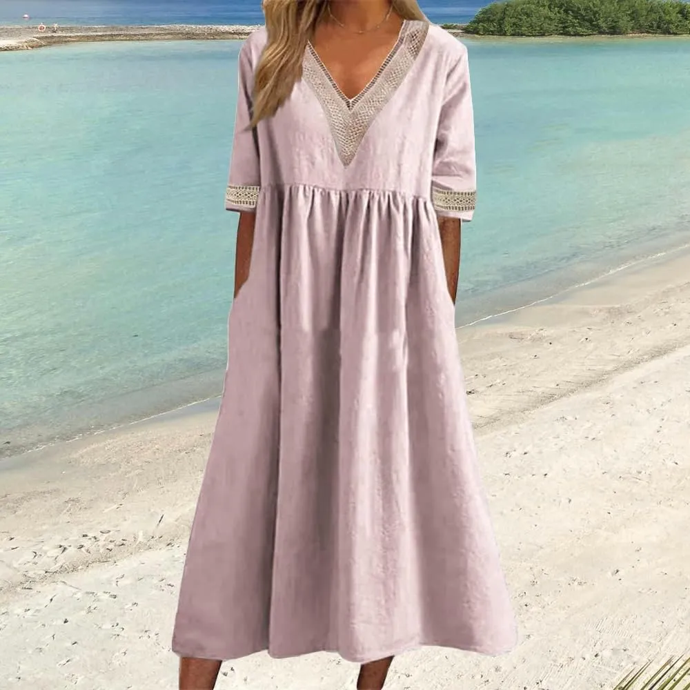 ZOCAVIA Women's Boho Floral Printed Maxi Dress Plus Size Short Sleeve Crew Neck Casual Dress Flowy Long Dress with Pockets