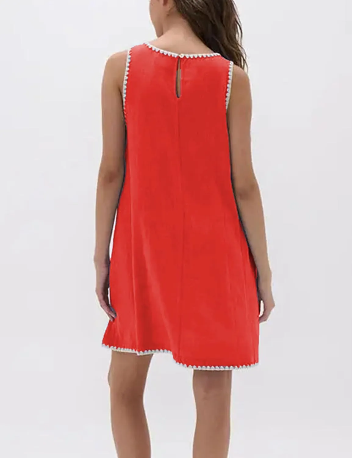 Zontroldy Summer Sleeveless Mini Dress Casual Crewneck Short Sundress Dresses with Pockets