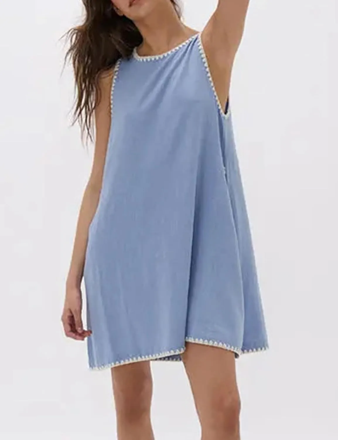 Zontroldy Summer Sleeveless Mini Dress Casual Crewneck Short Sundress Dresses with Pockets
