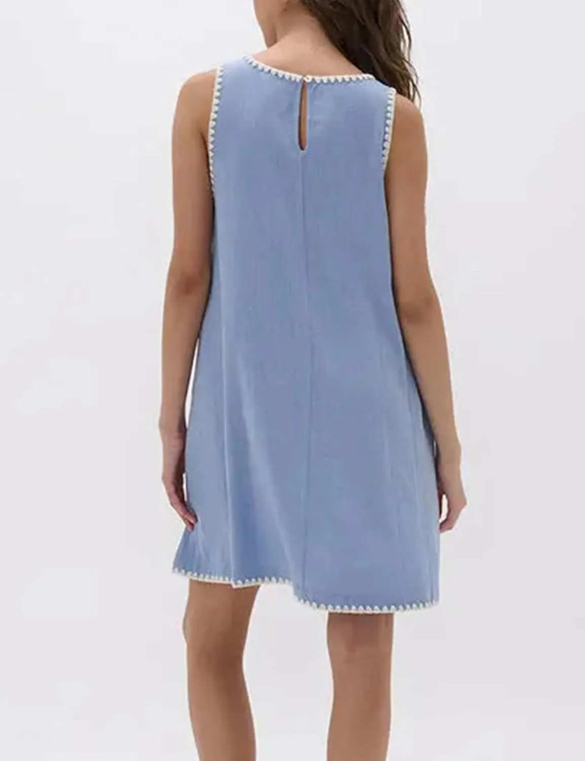 Zontroldy Summer Sleeveless Mini Dress Casual Crewneck Short Sundress Dresses with Pockets