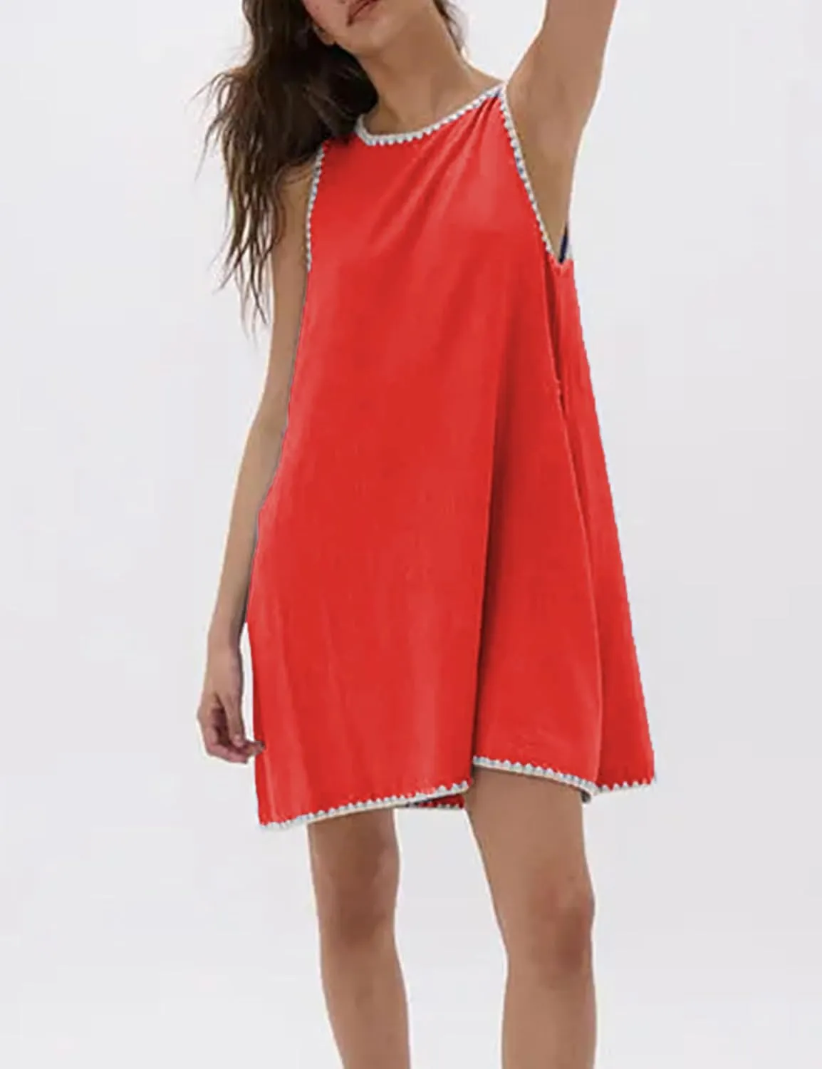 Zontroldy Summer Sleeveless Mini Dress Casual Crewneck Short Sundress Dresses with Pockets