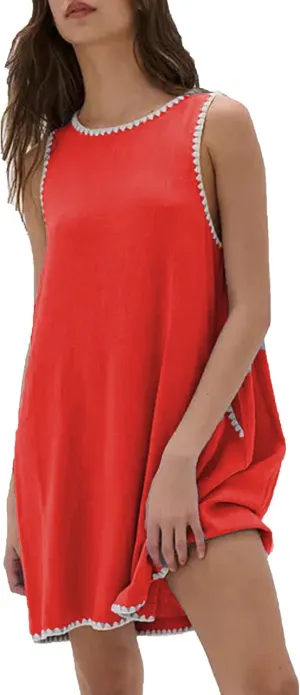 Zontroldy Summer Sleeveless Mini Dress Casual Crewneck Short Sundress Dresses with Pockets