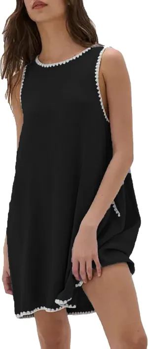 Zontroldy Summer Sleeveless Mini Dress Casual Crewneck Short Sundress Dresses with Pockets